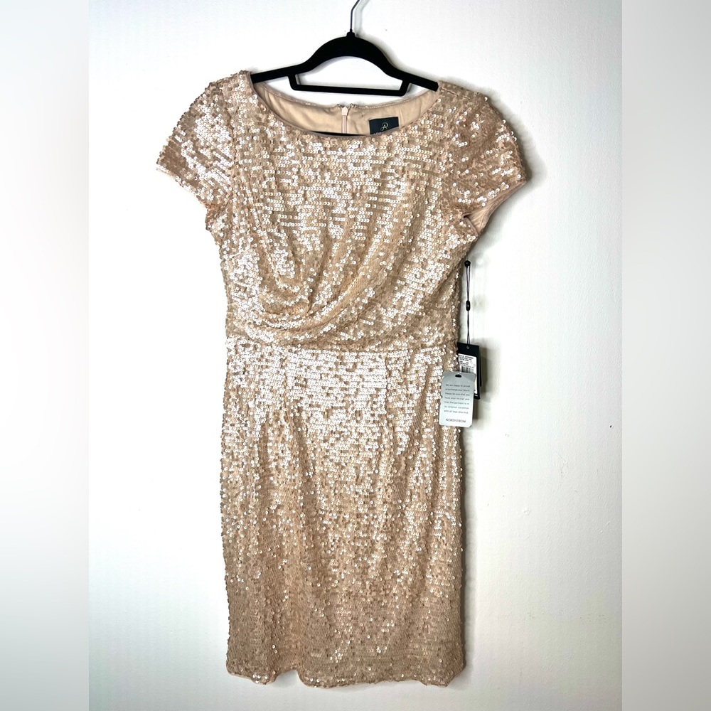 Adrianna Papell Rose Gold Sequin Sheath Mini Dress SZ 10 NWT - Picture 2 of 9